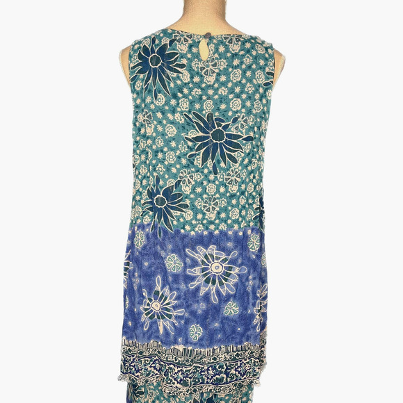 Bila womens blue white floral maxi dress boho rayon scoopneck tiered sleeveless - Picture 6 of 7